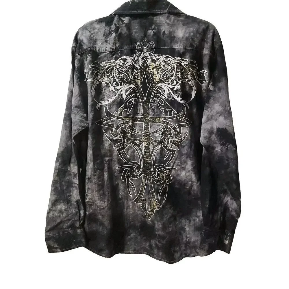 Eighty Eight Shirt Adult L Gray Tie Dye Button Up Large Graphic Print On Back - Picture 2 of 5